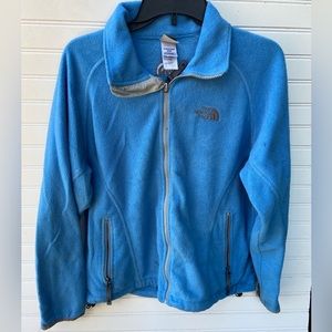 The NorthFace Grey & Baby blue Fleece Zip Up Jacket